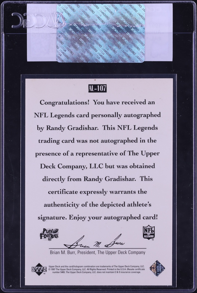 1997 Upper Deck Legends Randy Gradishar AUTO #AL-107 CGC AUTH