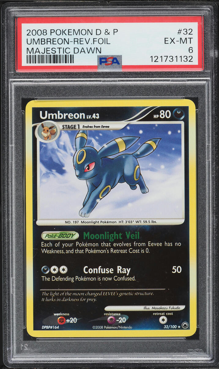 2008 Pokemon Diamond & Pearl Majestic Dawn Reverse Holo Umbreon #32 PSA 6 EXMT