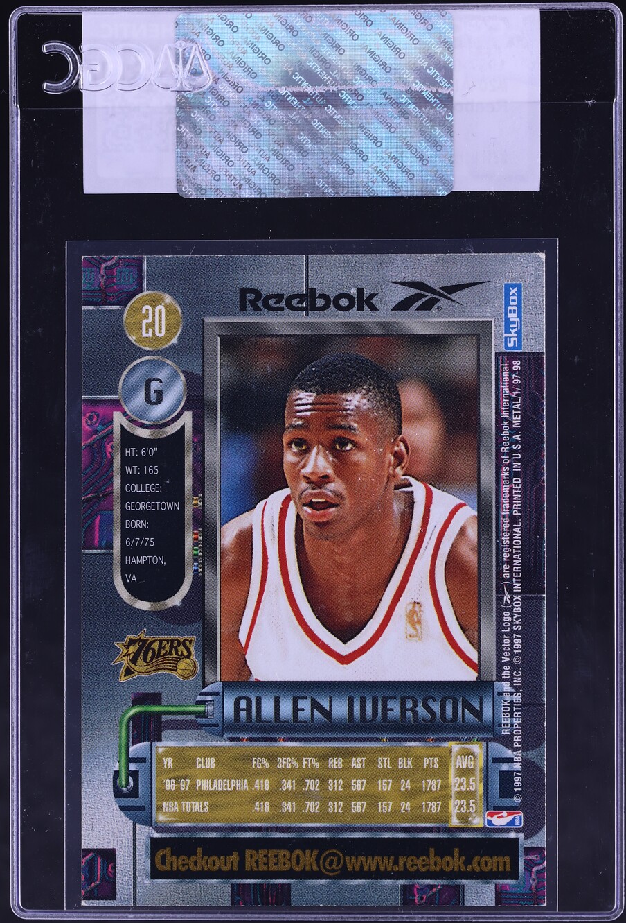 1997 Metal Universe Reebok Gold Allen Iverson #20 CGC AUTH