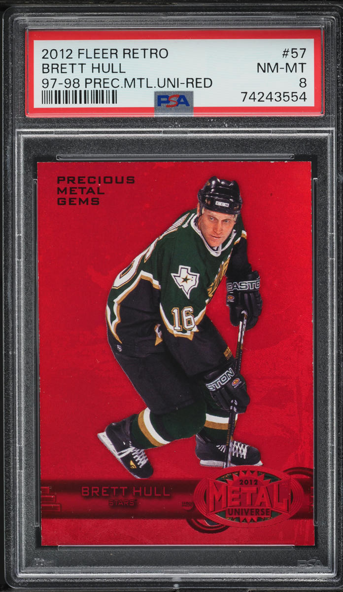 2012 Fleer Retro '97 Metal Universe PMG Red Brett Hull /100 #57 PSA 8 NM-MT