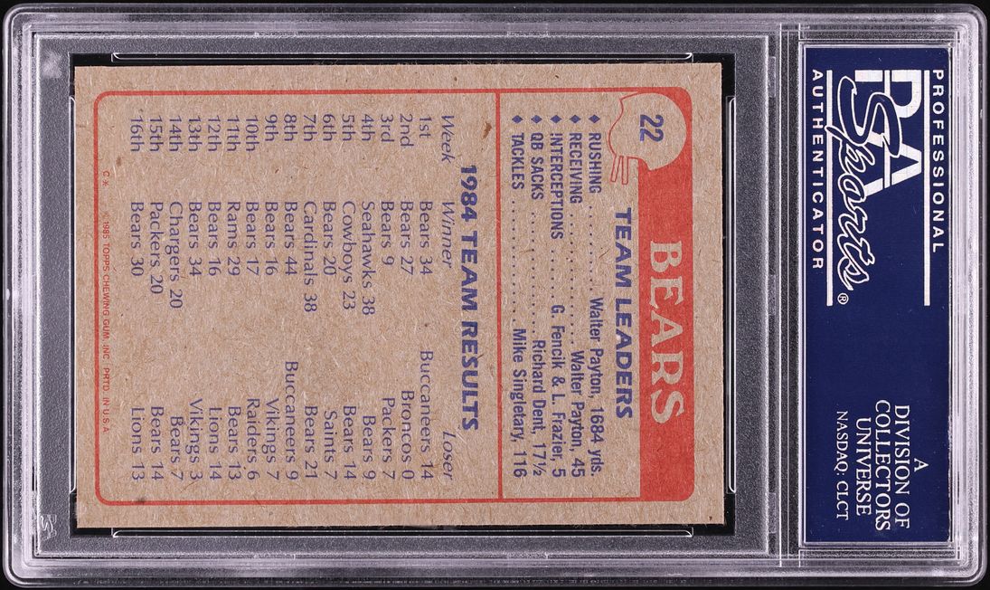 1985 Topps Football Walter Payton BEARS TEAM LEADRS #22 PSA 9 MINT