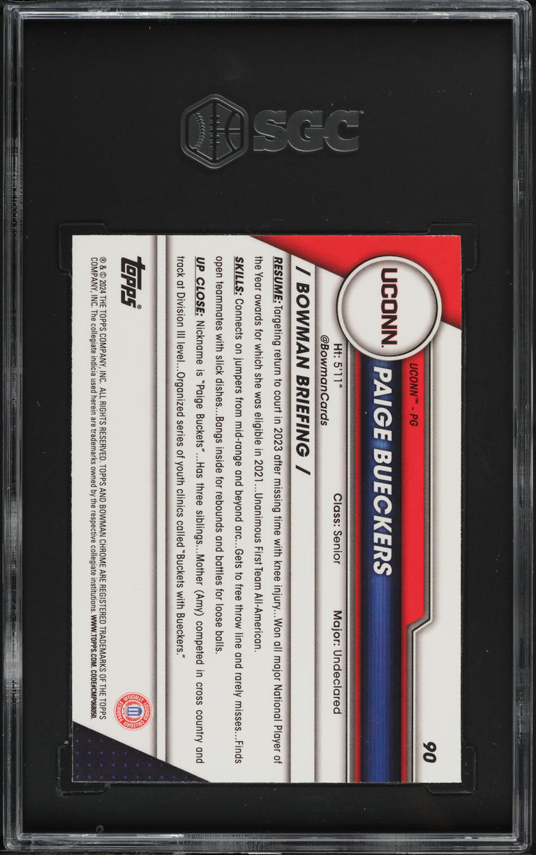 2023 Bowman Chrome University Sapphire Paige Bueckers ROOKIE #90 SGC 10 GEM MINT