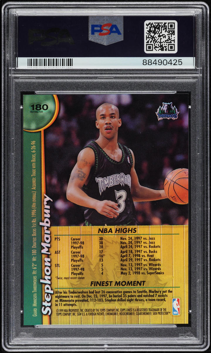 1998 Finest Non-Protected Refractor Stephon Marbury #180 PSA 9 MINT