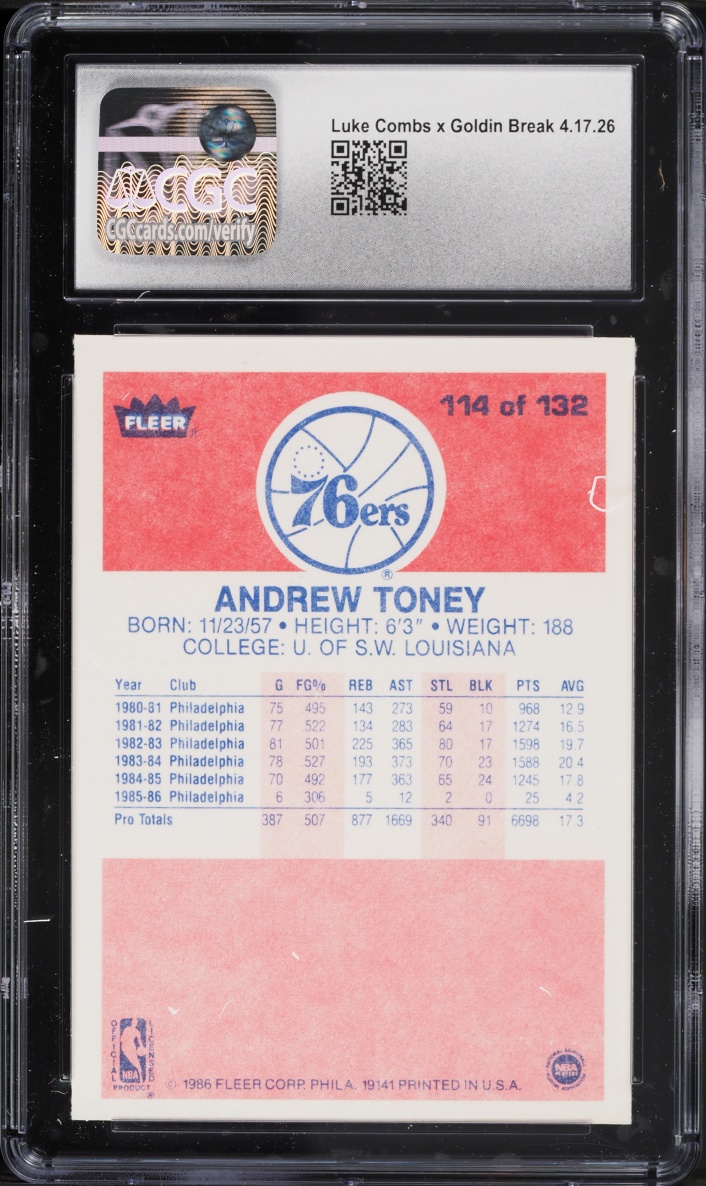1986 Fleer Basketball Andrew Toney #114 CGC 7.5 NRMT+