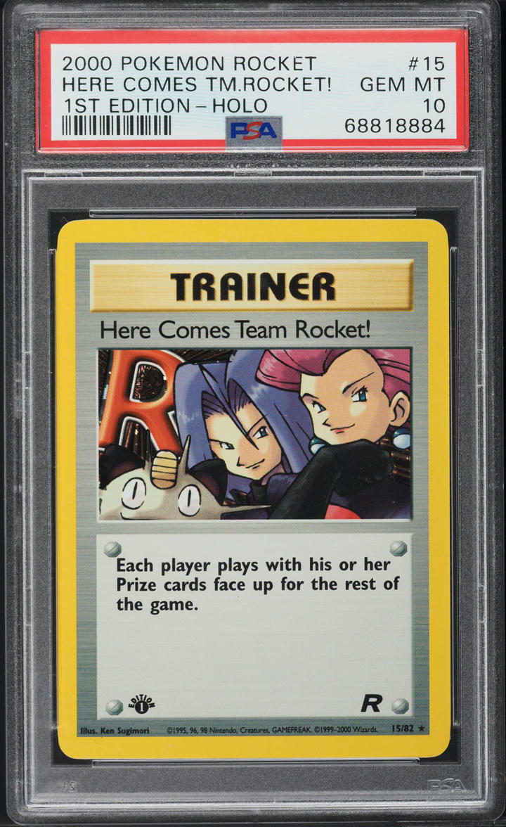2000 Pokemon Team Rocket 1st Edition Holo Here Comes Team Rocket! #15 PSA 10 GEM MINT
