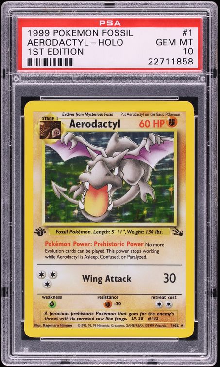 1999 Pokemon Fossil 1st Edition Holo Aerodactyl #1 PSA 10 GEM MINT