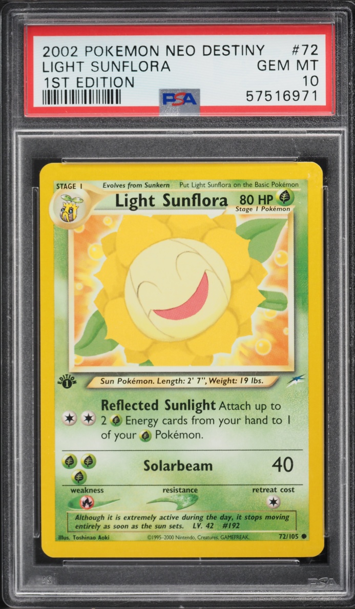 2002 Pokemon Neo Destiny 1st Edition Light Sunflora #72 PSA 10 GEM MINT