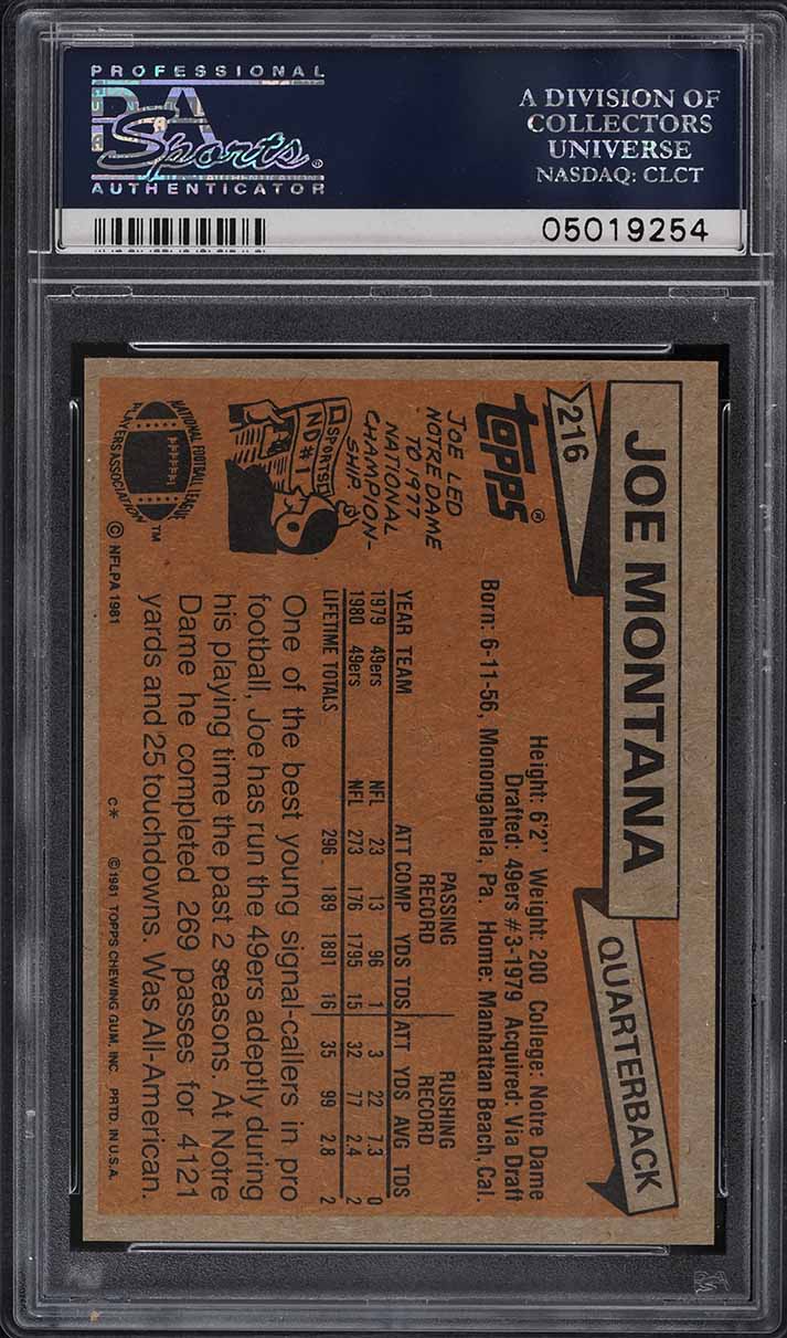 1981 Topps Football Joe Montana ROOKIE #216 PSA 9 MINT