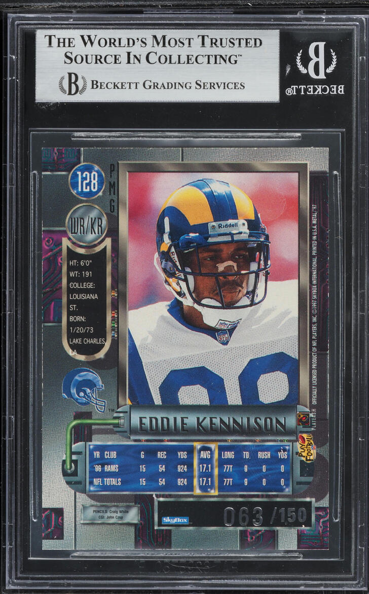 1997 Metal Universe Precious Metal Gems PMG Red Eddie Kennison /150 BGS 8 NM-MT