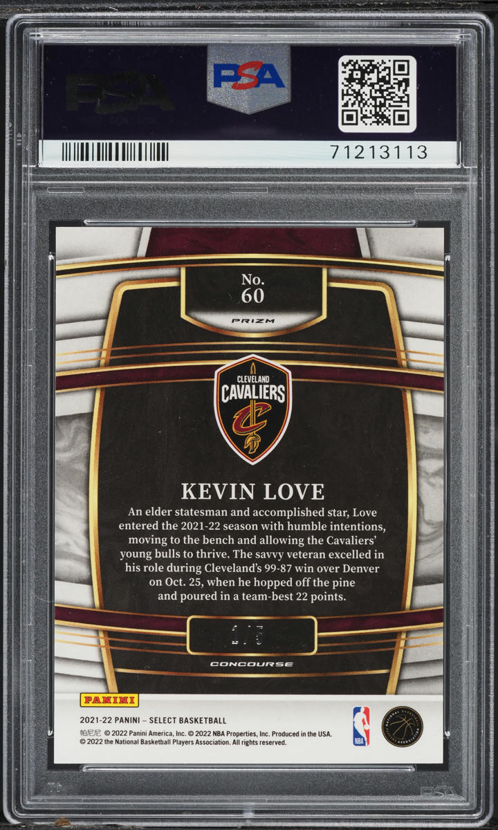 2021 Select Concourse Neon Purple Pulsar Kevin Love 1/5 #60 PSA 9 MINT