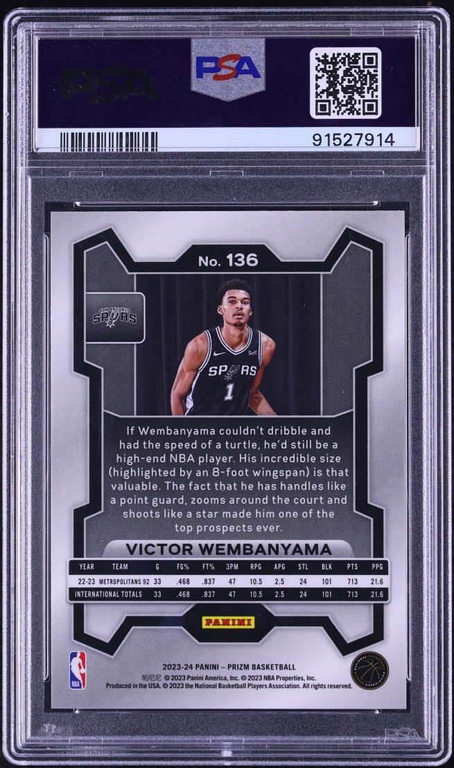 2023 Panini Prizm Victor Wembanyama ROOKIE #136 PSA 10 GEM MINT