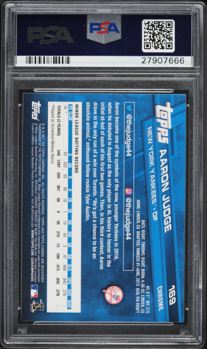 2017 Topps Chrome Aaron Judge ROOKIE #169 PSA 10 GEM MINT