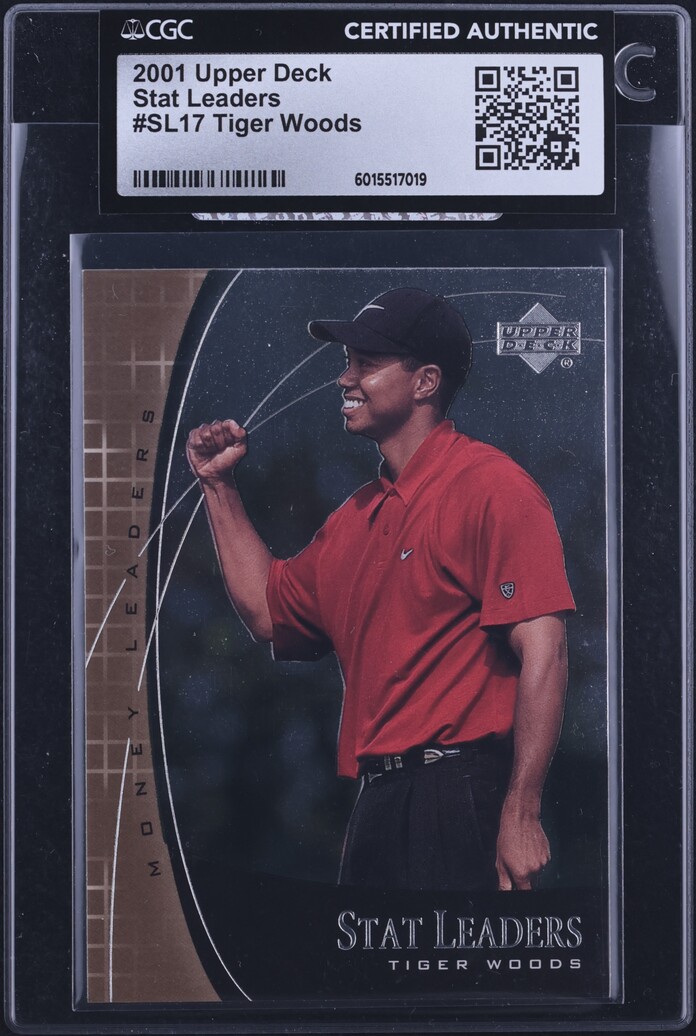 2001 Upper Deck Stat Leaders Tiger Woods ROOKIE #SL17 CGC AUTH