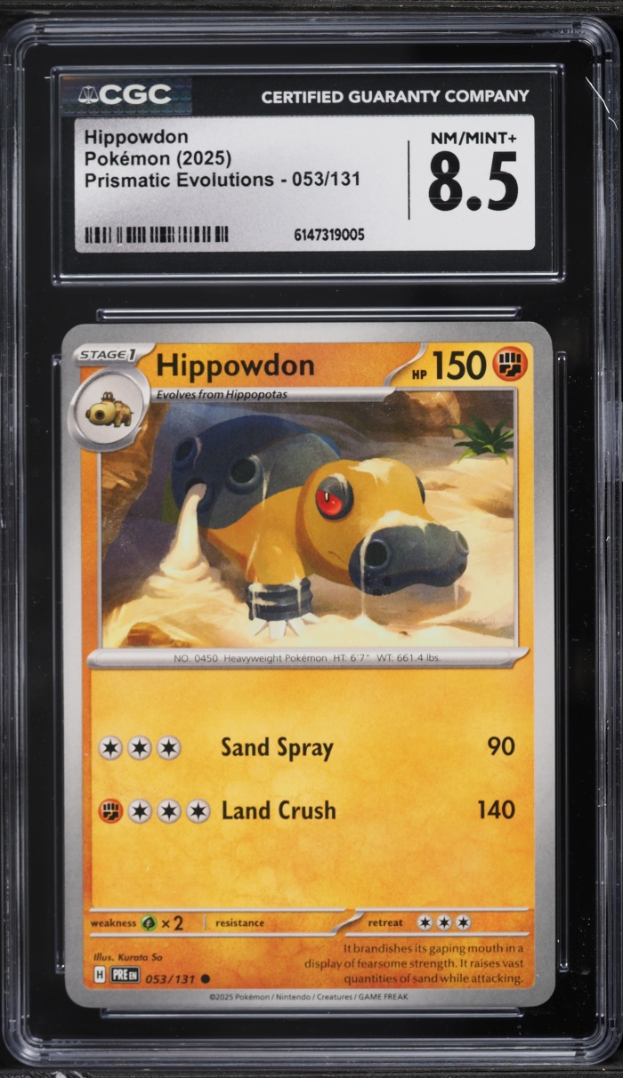 2025 Pokemon Scarlet & Violet Prismatic Evolutions Holo Hippowdon #053 CGC 8.5 NM-MT+