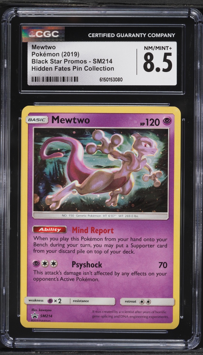 2019 Pokemon Sun & Moon Promo Hidden Fates Pin Collection Holo Mewtwo #SM214 CGC 8.5 NM-MT+