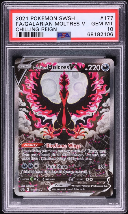 2021 Pokemon Sword & Shield Chilling Reign Alt Art Galarian Moltres V #177 PSA 10 GEM MINT