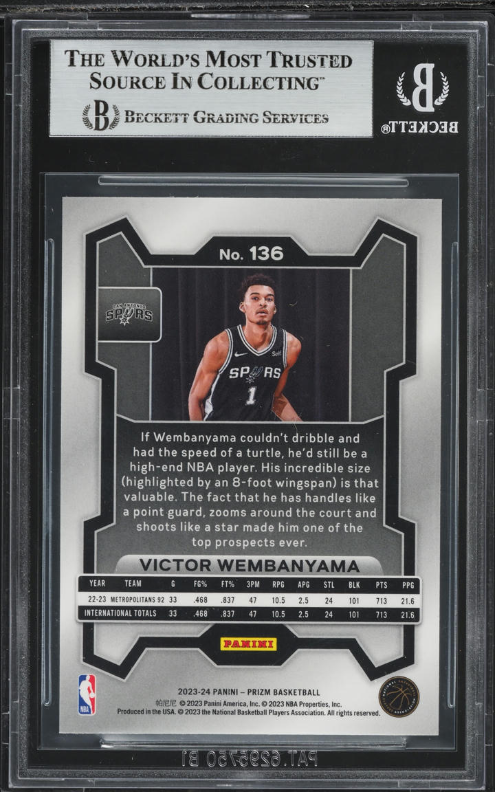 2023 Panini Prizm Silver Victor Wembanyama ROOKIE #136 BGS 8.5 NM-MT+