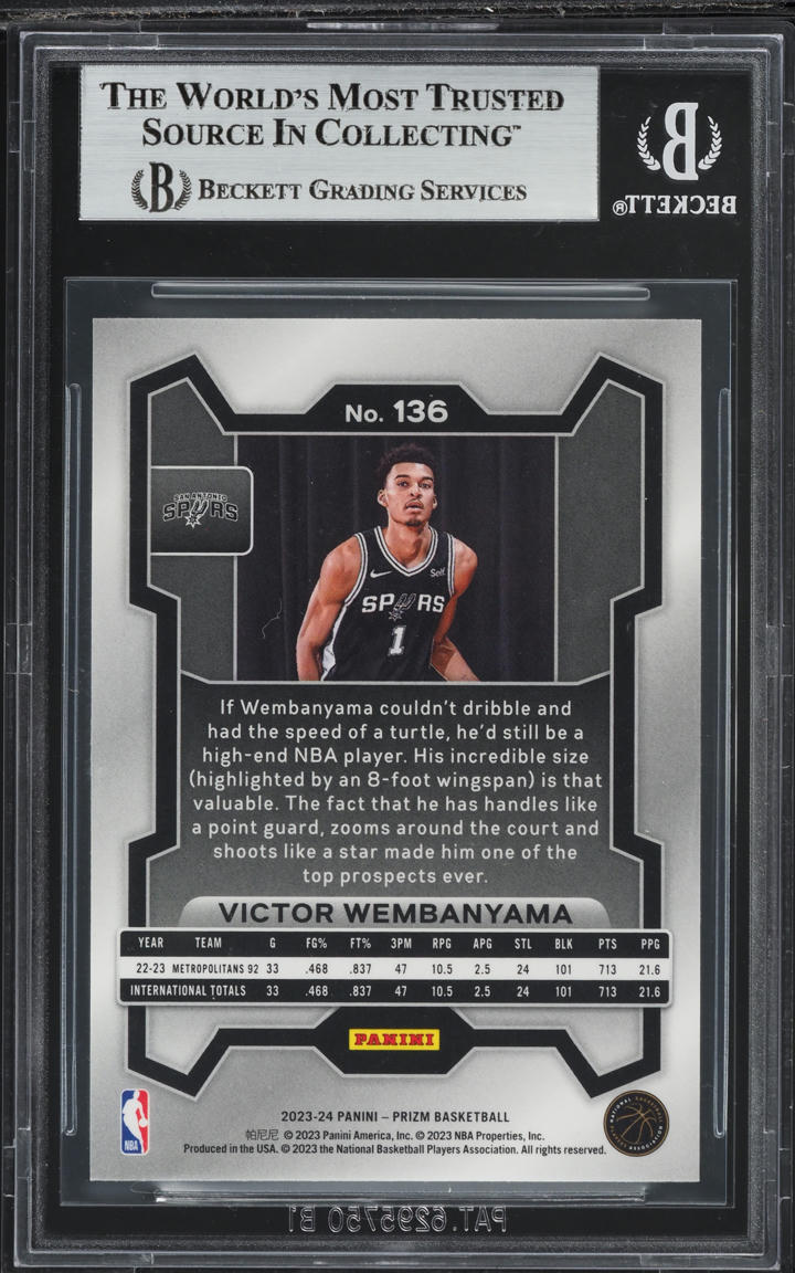 2023 Panini Prizm Silver Victor Wembanyama ROOKIE #136 BGS 8.5 NM-MT+