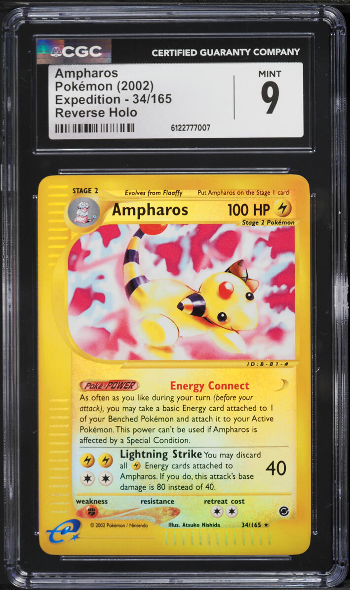 2002 Pokemon Expedition Reverse Holo Ampharos #34 CGC 9 MINT