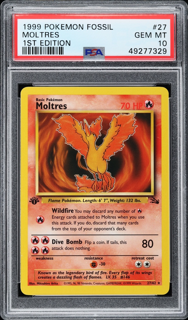 1999 Pokemon Fossil 1st Edition Moltres #27 PSA 10 GEM MINT