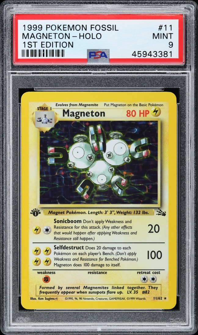 1999 Pokemon Fossil 1st Edition Holo Magneton #11 PSA 9 MINT