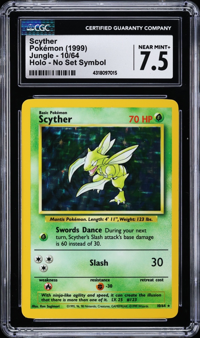 1999 Pokemon Jungle No Set Symbol Holo Scyther #10 CGC 7.5 NRMT+