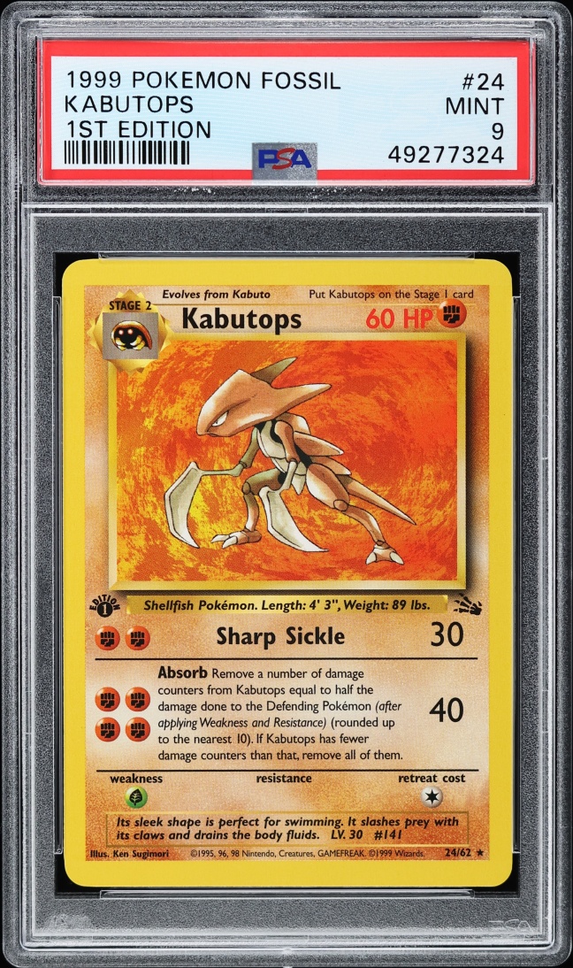 1999 Pokemon Fossil 1st Edition Kabutops #24 PSA 9 MINT