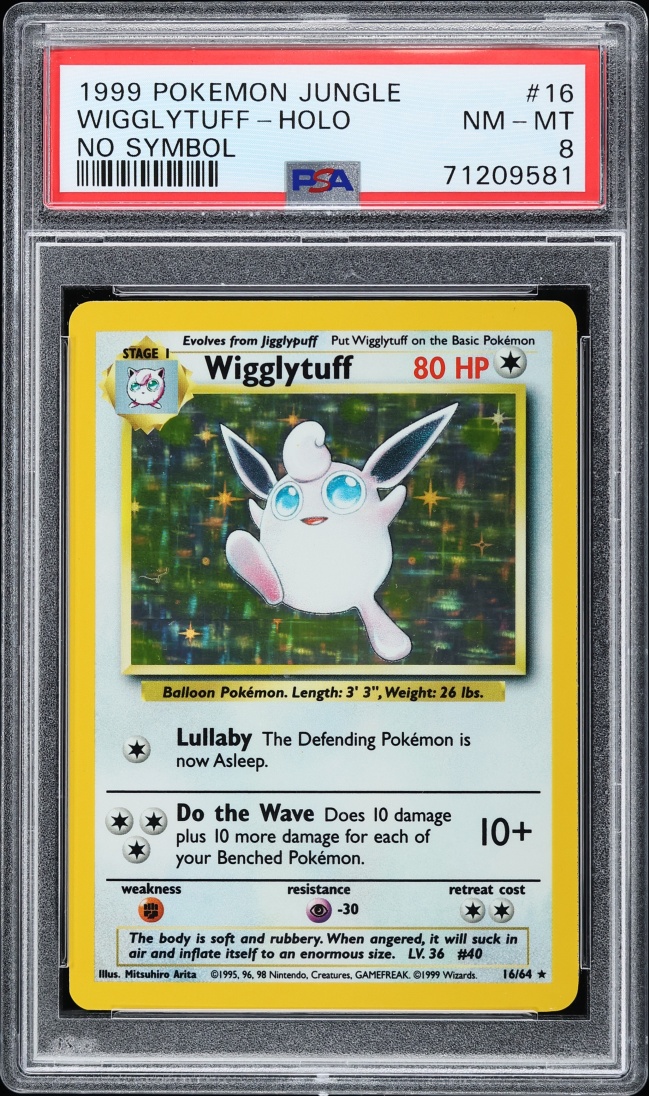 1999 Pokemon Jungle No Set Symbol Holo Wigglytuff #16 PSA 8 NM-MT