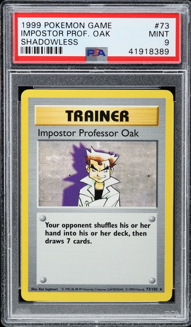 1999 Pokemon Base Set Shadowless Impostor Professor Oak #73 PSA 9 MINT