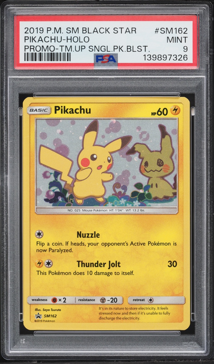 2019 Pokemon Sun & Moon Black Star Promo Team Up Holo Pikachu #SM162 PSA 9 MINT