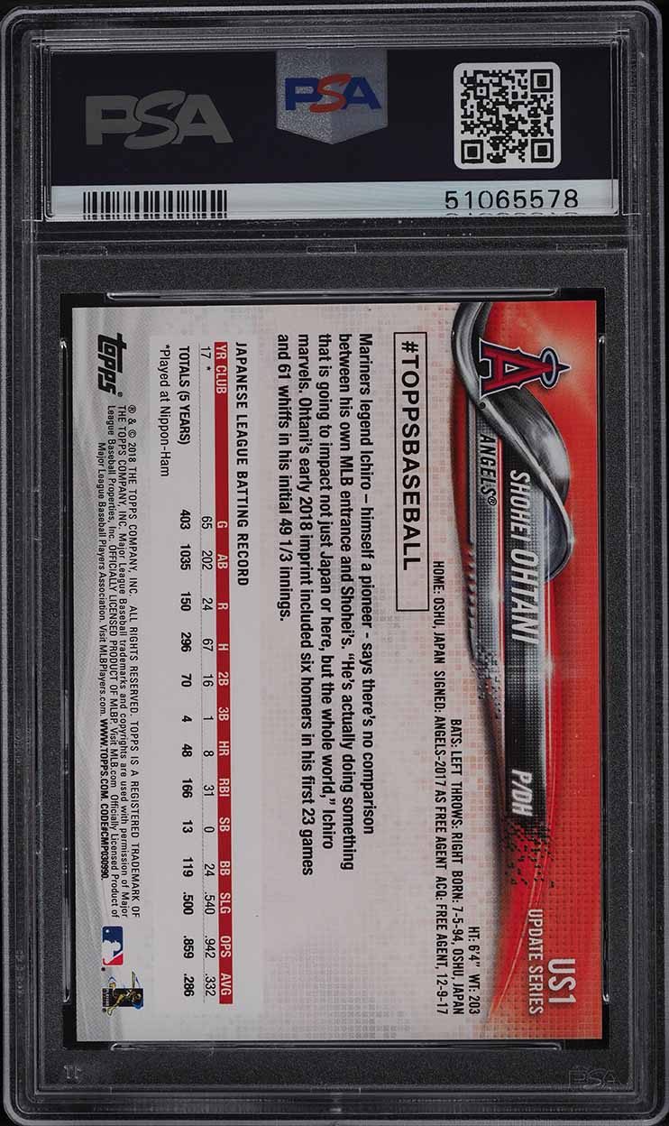 2018 Topps Update Pitching In Red Jersey Shohei Ohtani ROOKIE #US1 PSA 10 GEM MINT