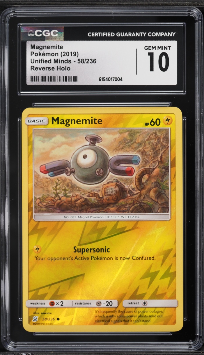 2019 Pokemon Sun & Moon Unified Minds Reverse Holo Magnemite #58 CGC 10 GEM MINT