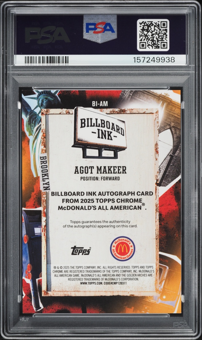 2025 Topps Chrome McDonald's All American Billboard Ink Refractor Agot Makeer ROOKIE AUTO PSA 9