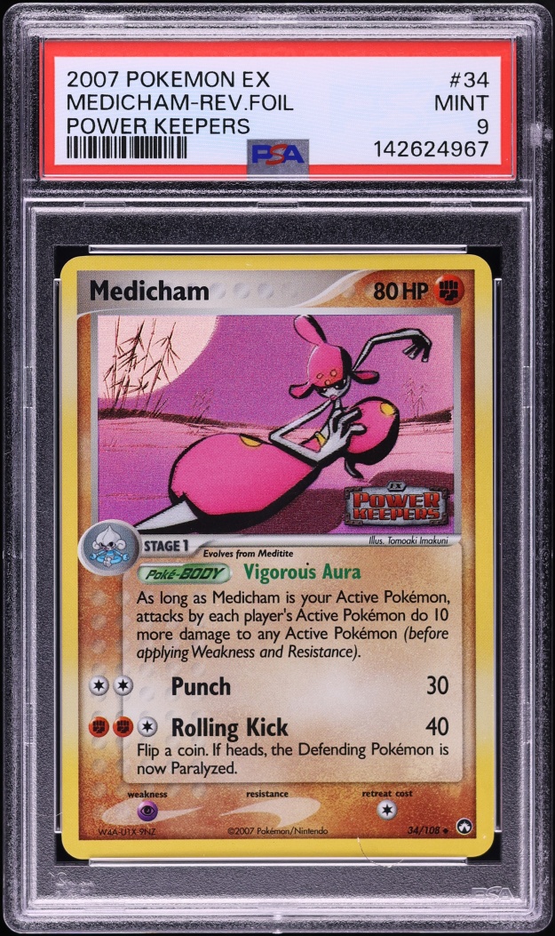 2007 Pokemon EX Power Keepers Reverse Holo Medicham #34 PSA 9 MINT