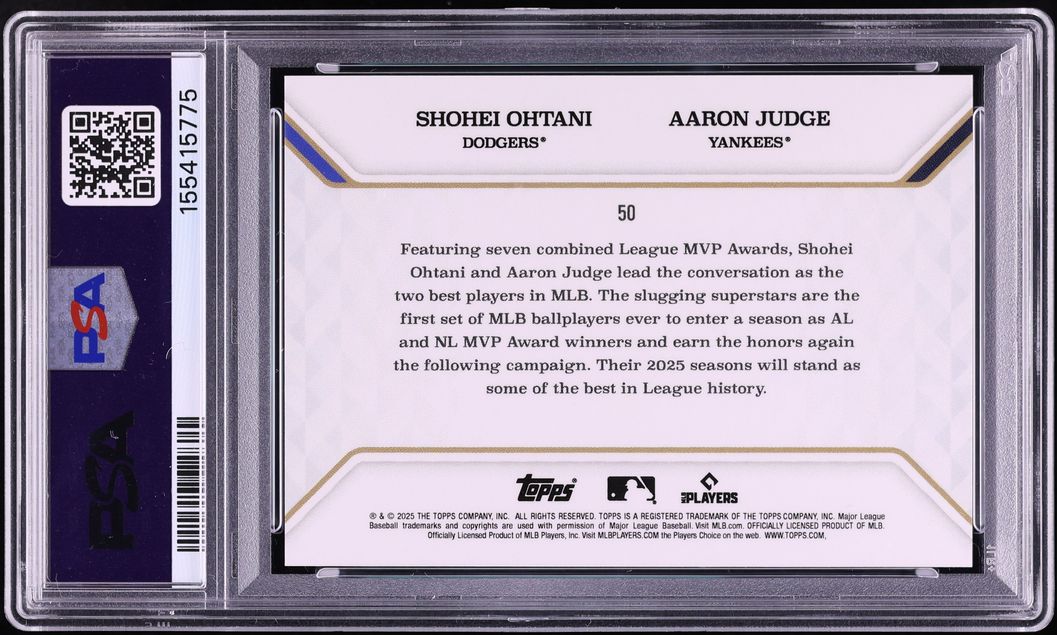 2025 Topps MLB MVP Collection Blue Foil Shohei Ohtani Aaron Judge /35 #50 PSA 10 GEM MINT