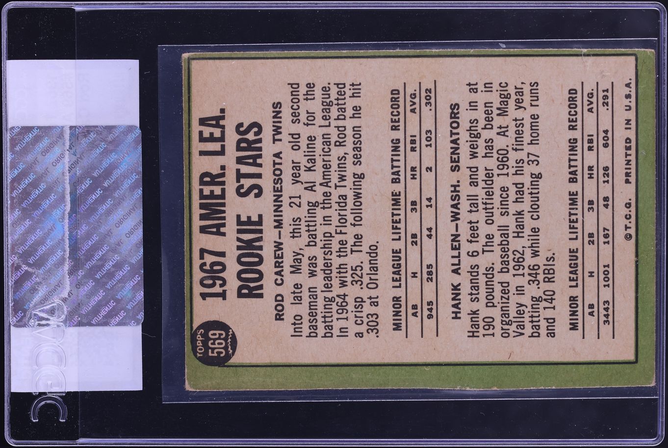 1967 Topps Rod Carew ROOKIE #569 CGC AUTH