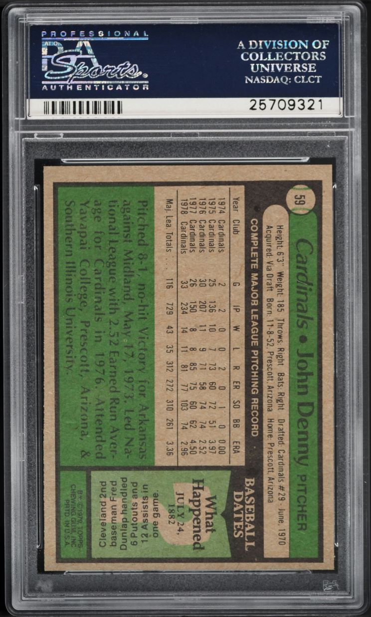1979 Topps John Denny #59 PSA 10 GEM MINT