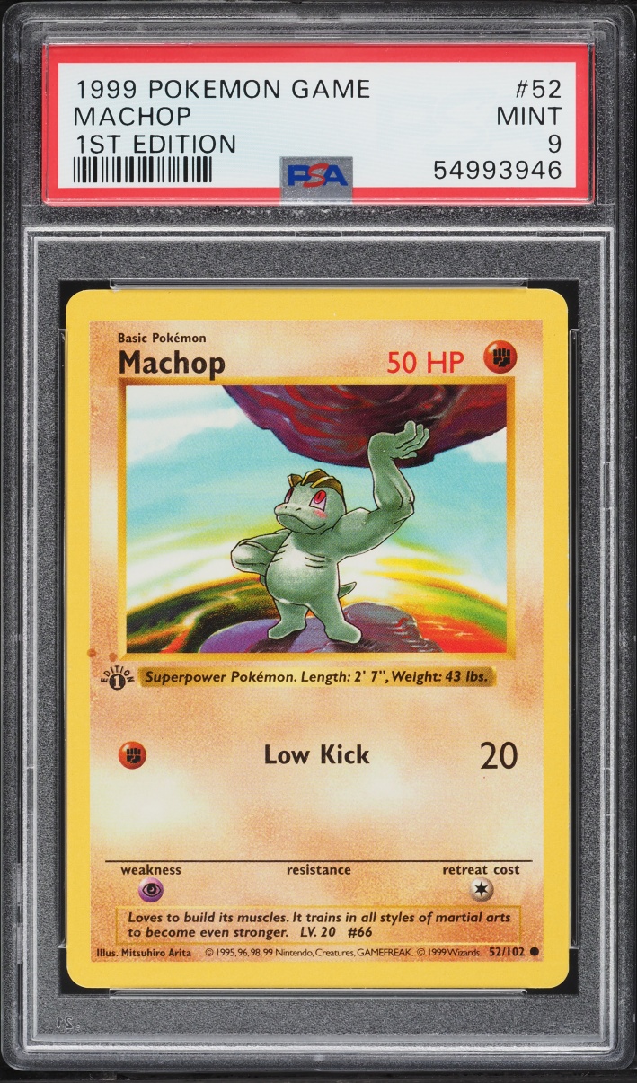 1999 Pokemon Base Set Shadowless 1st Edition Machop #52 PSA 9 MINT
