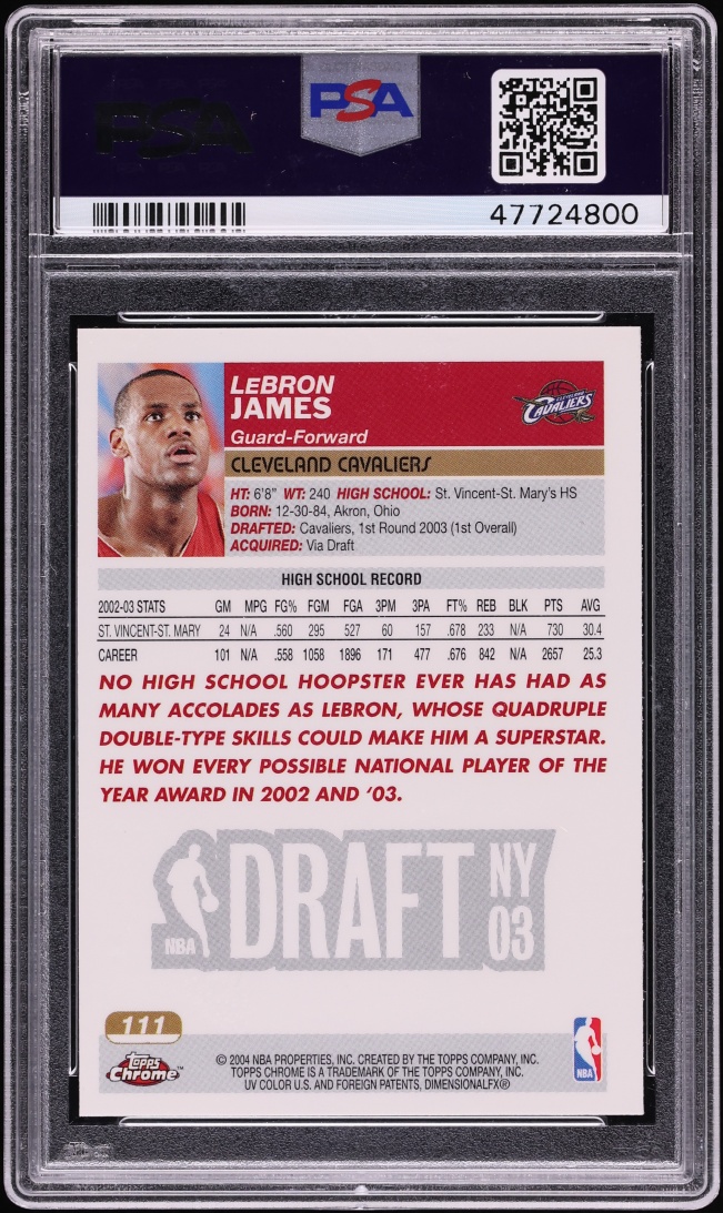 2003 Topps Chrome LeBron James ROOKIE #111 PSA 9 MINT