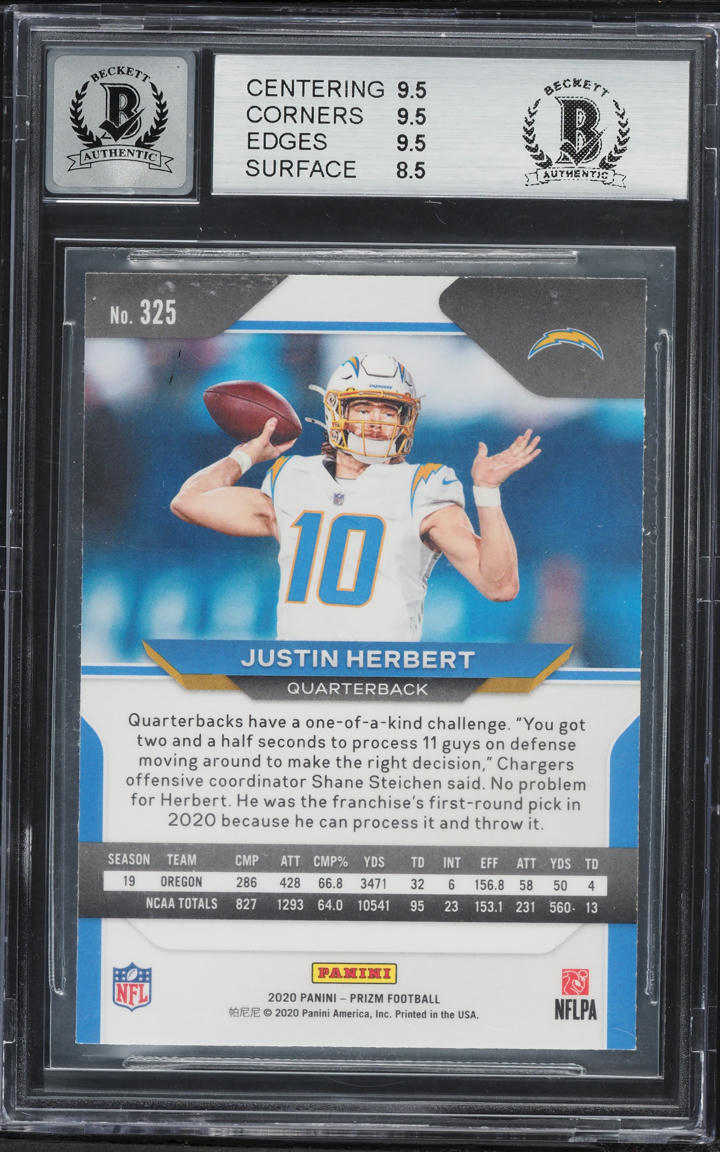 2020 Panini Prizm Justin Herbert ROOKIE AUTO #325 BAS BGS 9 MINT