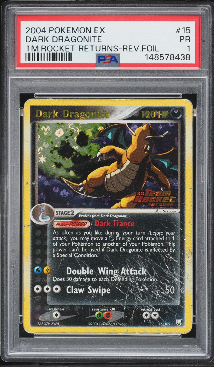 2004 Pokemon EX Team Rocket Returns Reverse Holo Dark Dragonite #15 PSA 1 PR
