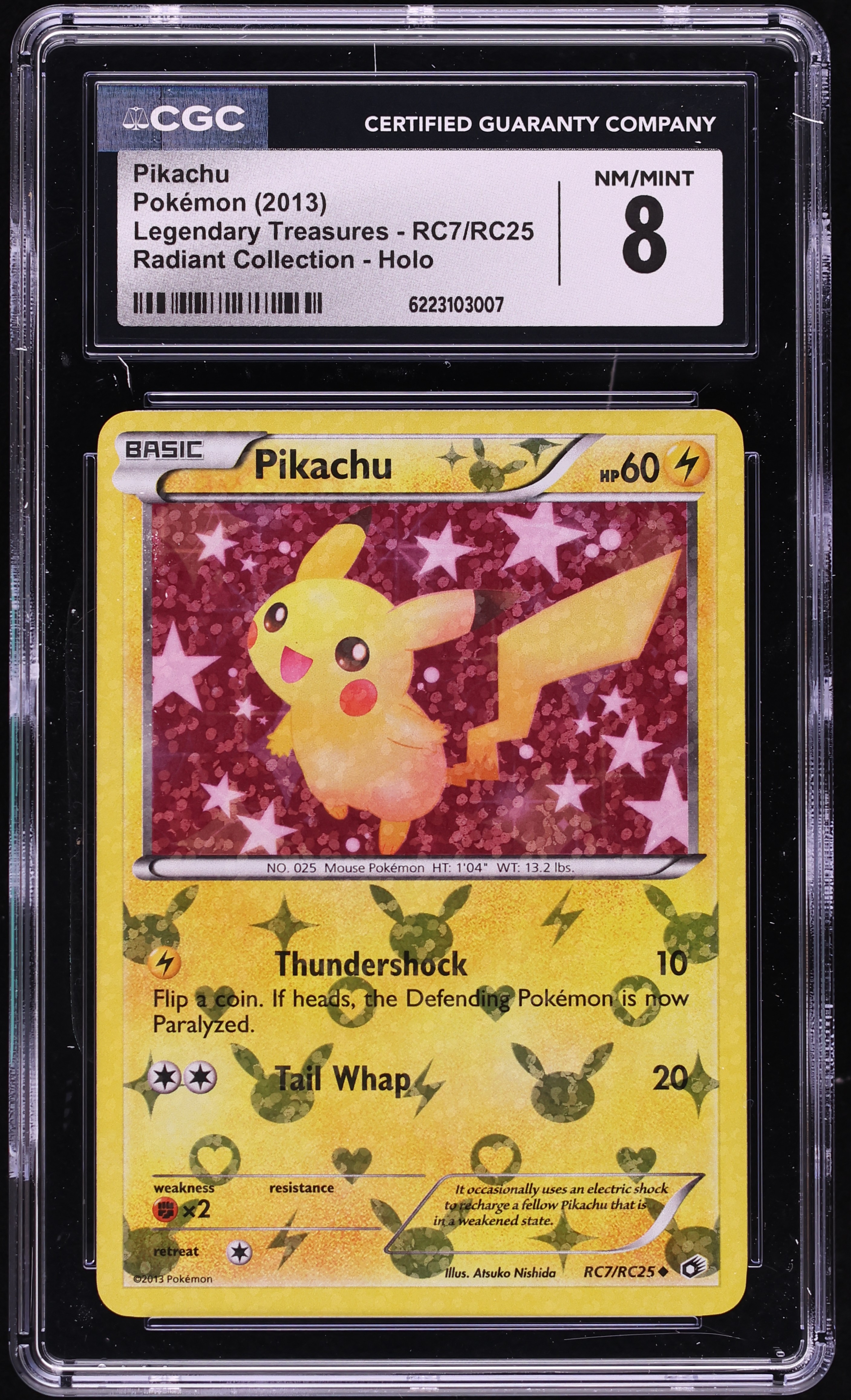 2013 Pokemon Black & White Legendary Treasures Radiant Holo Pikachu #RC7 CGC 8 NM-MT