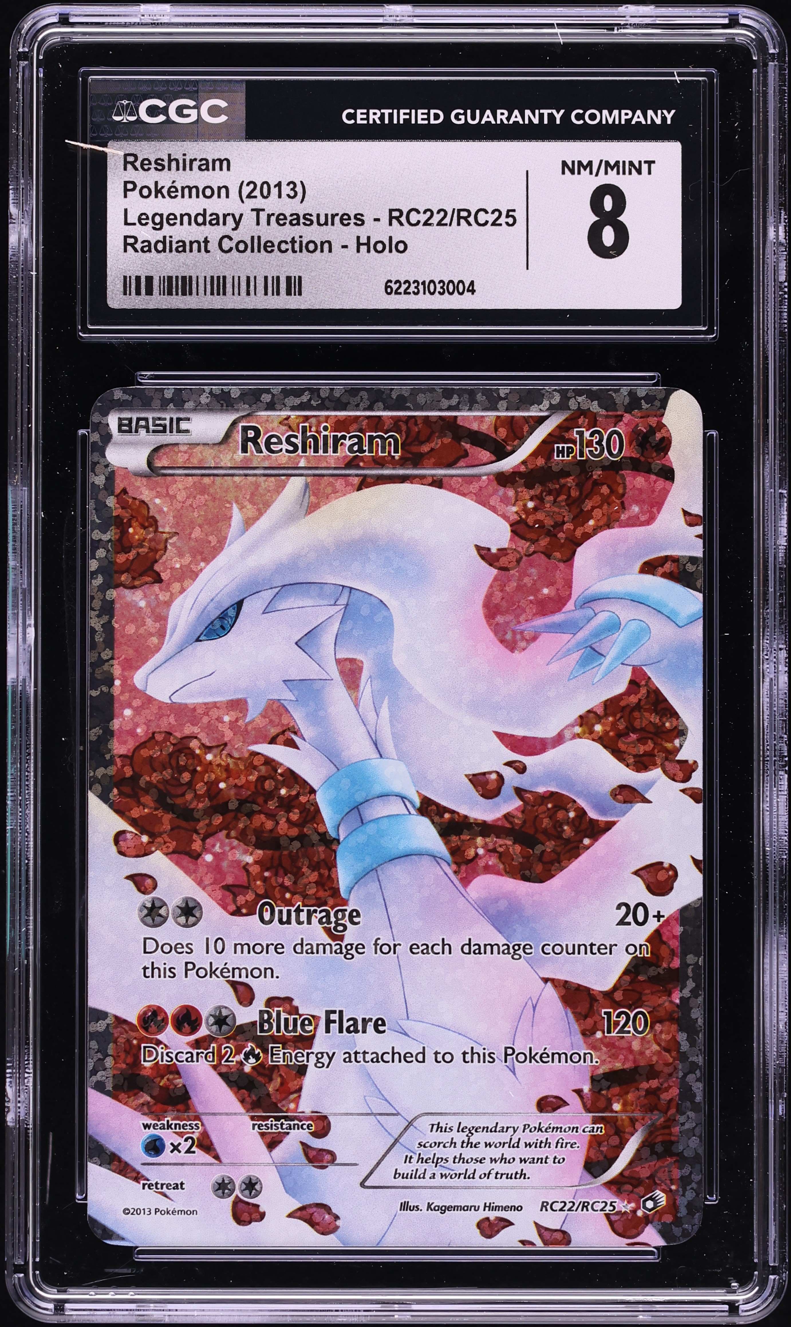 2013 Pokemon Black & White Legendary Treasures Radiant Full Art Reshiram #RC22 CGC 8 NM-MT