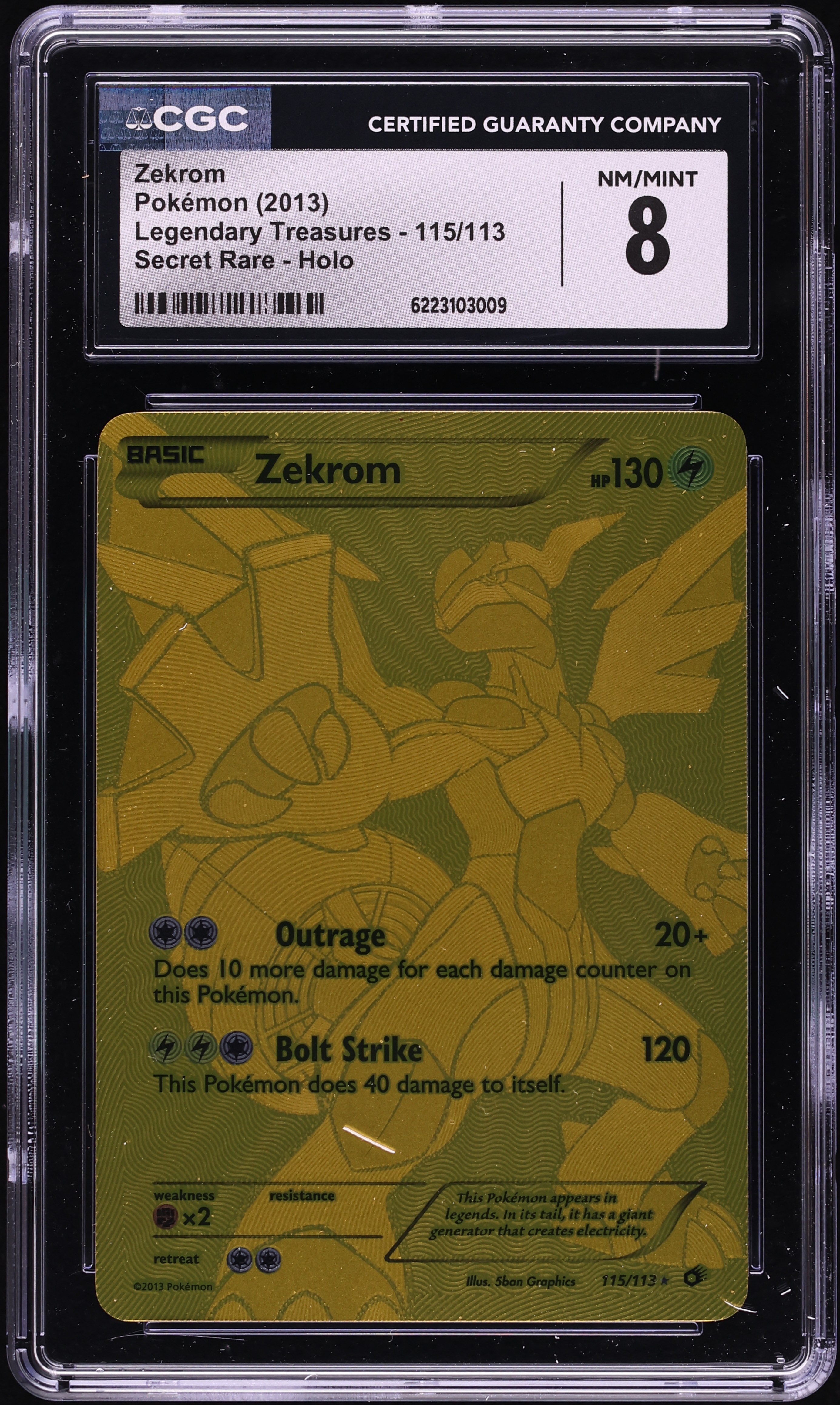 2013 Pokemon Black & White Legendary Treasures Gold Rare Zekrom #115 CGC 8 NM-MT