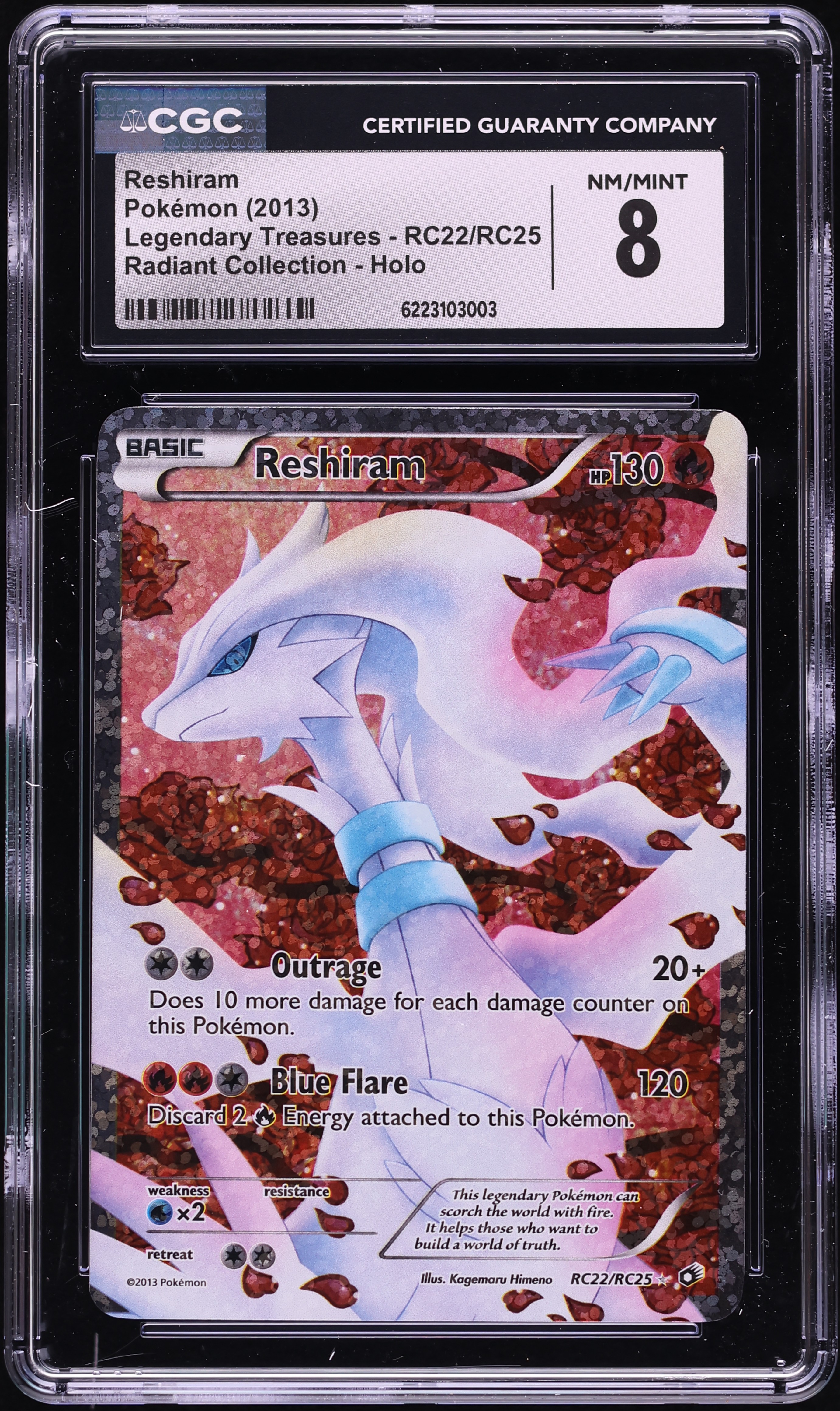 2013 Pokemon Black & White Legendary Treasures Radiant Full Art Reshiram #RC22 CGC 8 NM-MT