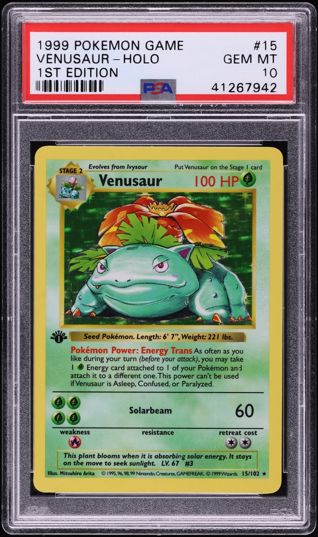 1999 Pokemon Base Set Shadowless 1st Edition Holo Venusaur #15 PSA 10 GEM MINT