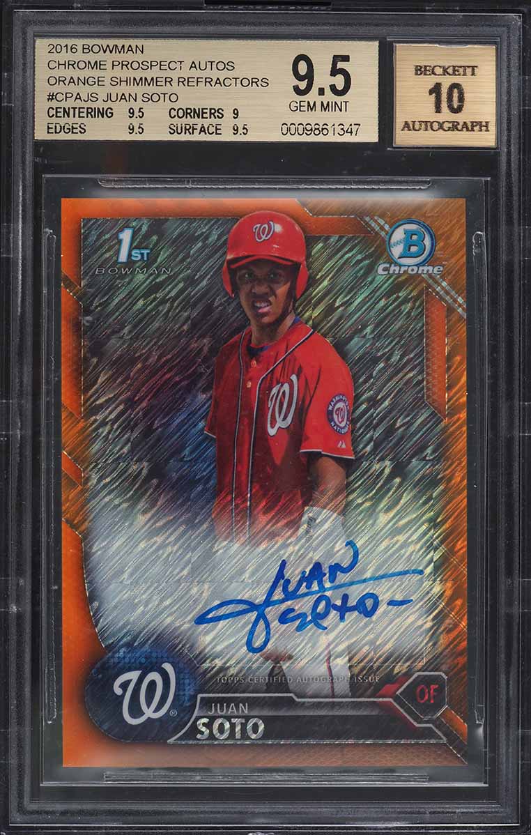 2016 Bowman Chrome Orange Shimmer Refractor Juan Soto ROOKIE AUTO /10 BGS 9.5