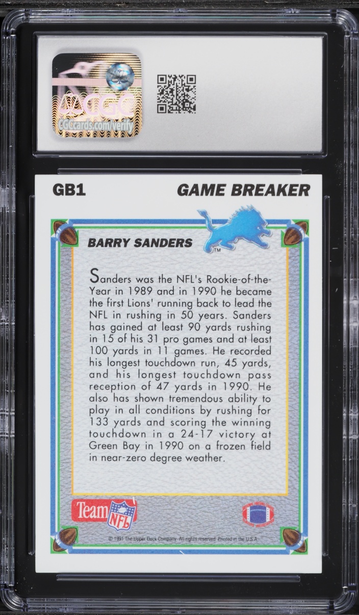 1991 Upper Deck Game Breakers Hologram Barry Sanders #GB1 CGC 7 NRMT
