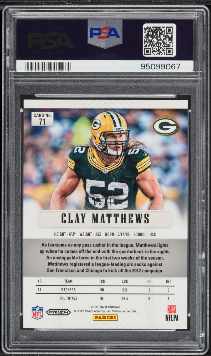 2012 Panini Prizm Gold Clay Matthews /10 #71 PSA 10 GEM MINT