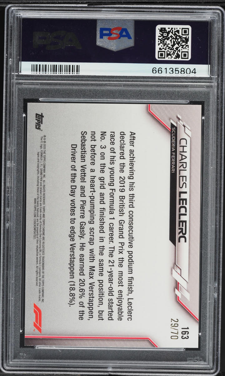 2020 Topps Chrome Formula 1 F1 Sapphire 70th Anniversary Charles Leclerc /70 #163 PSA 9 MINT
